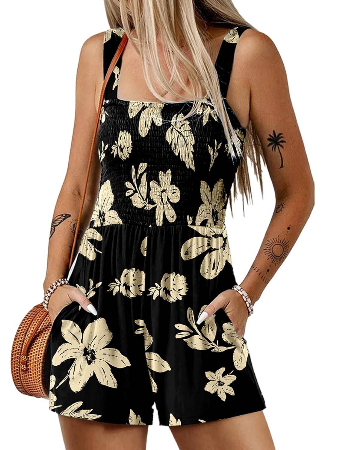 Icone™ SummerRomper: Naisten Hihaton Neliönmuotoinen Kaula Kesäinen Romper