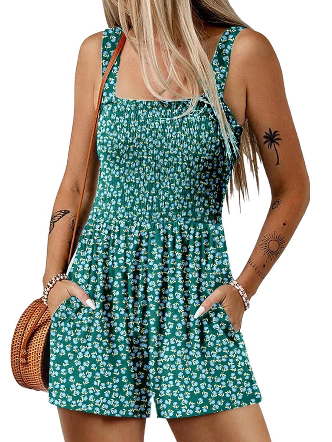 Icone™ SummerRomper: Naisten Hihaton Neliönmuotoinen Kaula Kesäinen Romper
