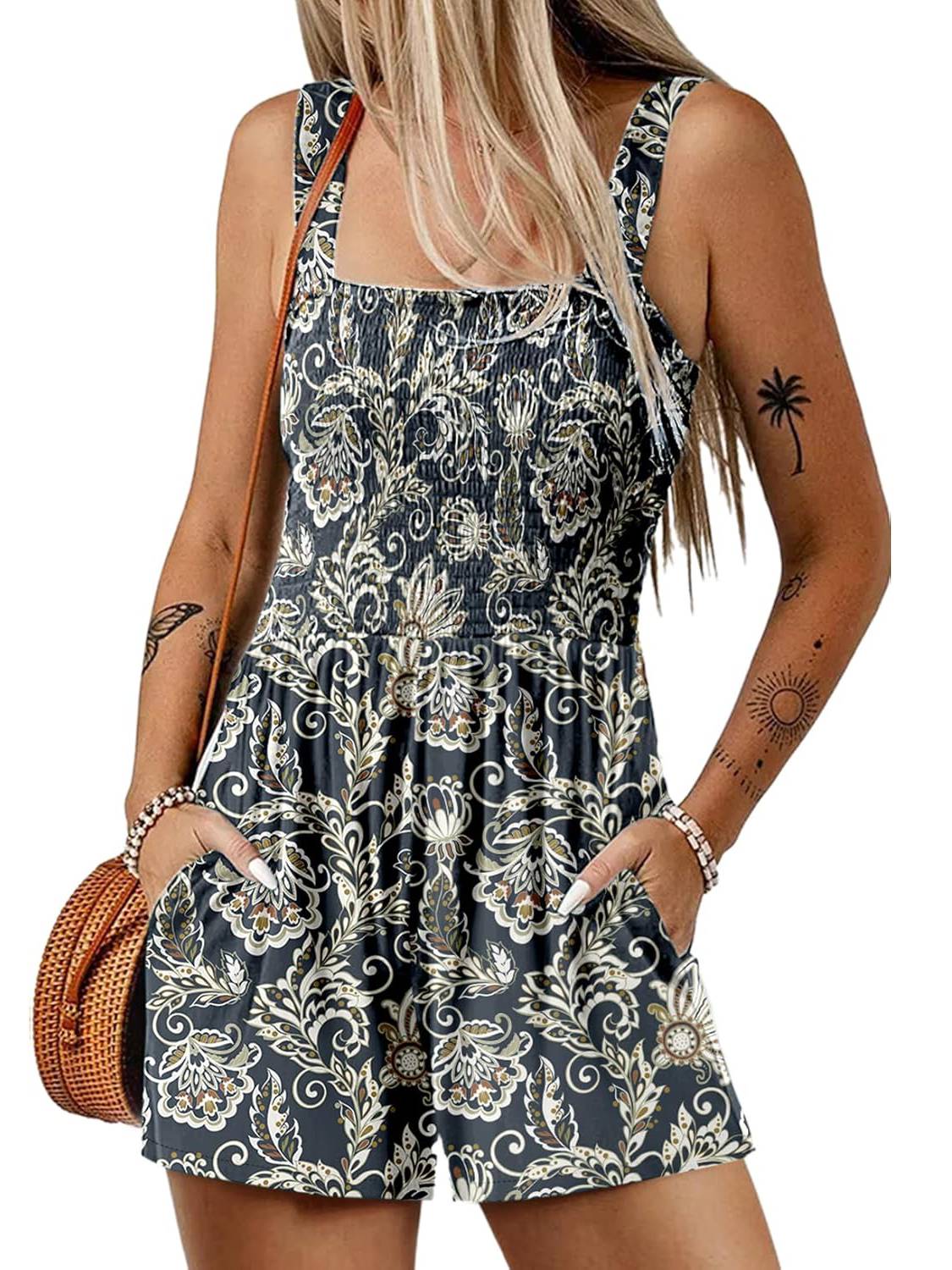 Icone™ SummerRomper: Naisten Hihaton Neliönmuotoinen Kaula Kesäinen Romper