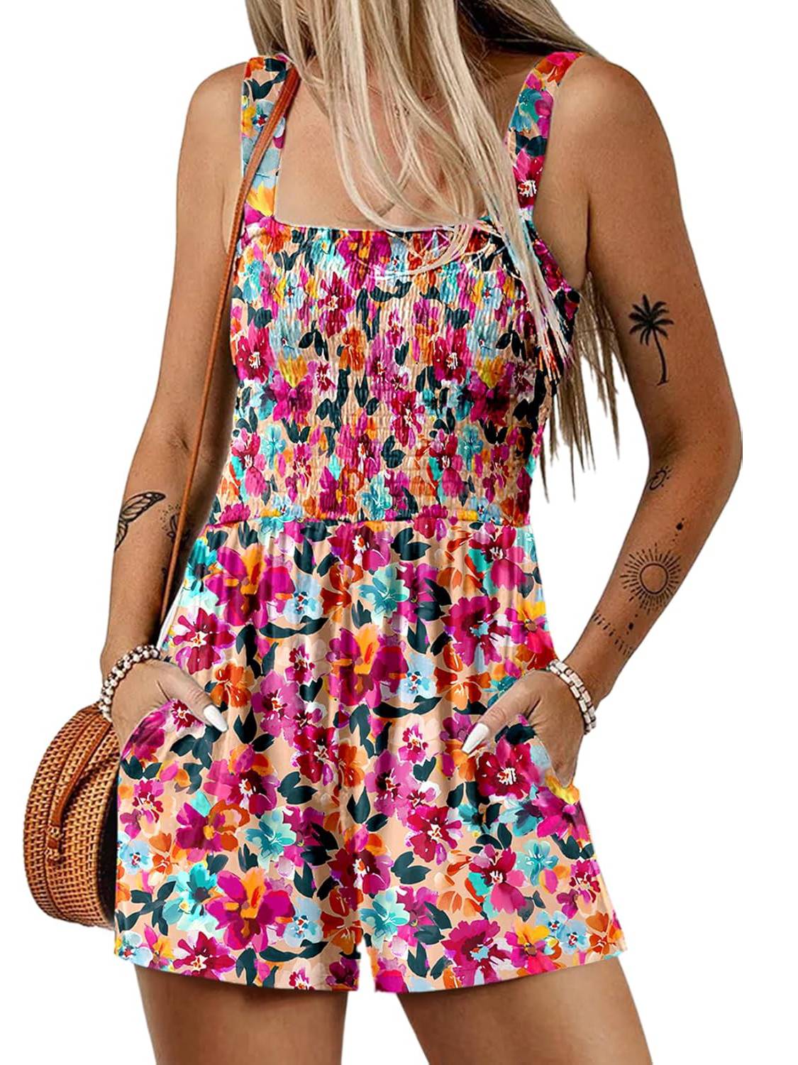 Icone™ SummerRomper: Naisten Hihaton Neliönmuotoinen Kaula Kesäinen Romper
