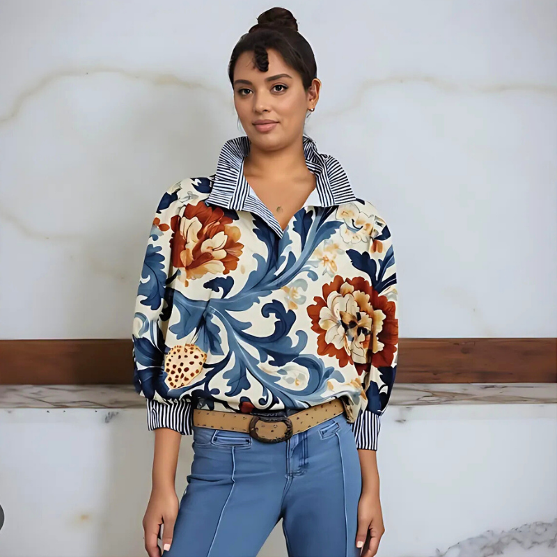 Icone™ FormalBlouse: Tyylikäs Pitkähihaisen Uniikki Printti Virallinen Pusero