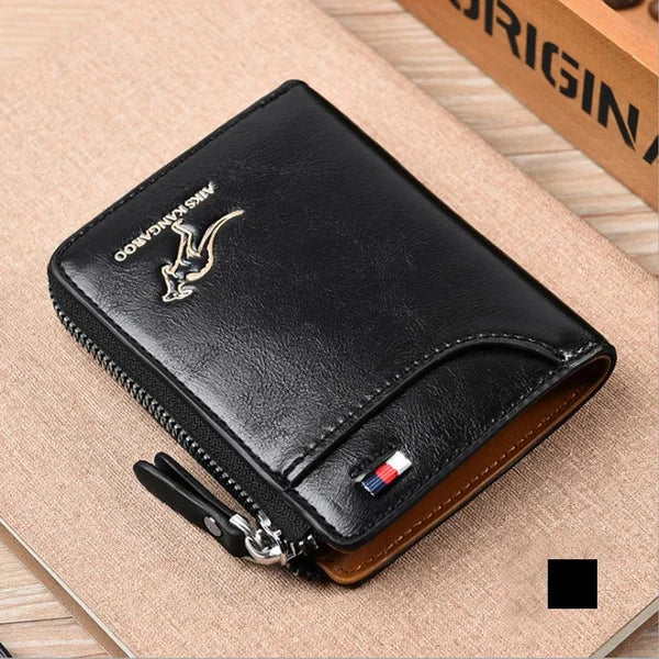 Icone™ ZippyWallet: Miesten Vetoketju Nahka Lompakko Jossa RFID Suojaus