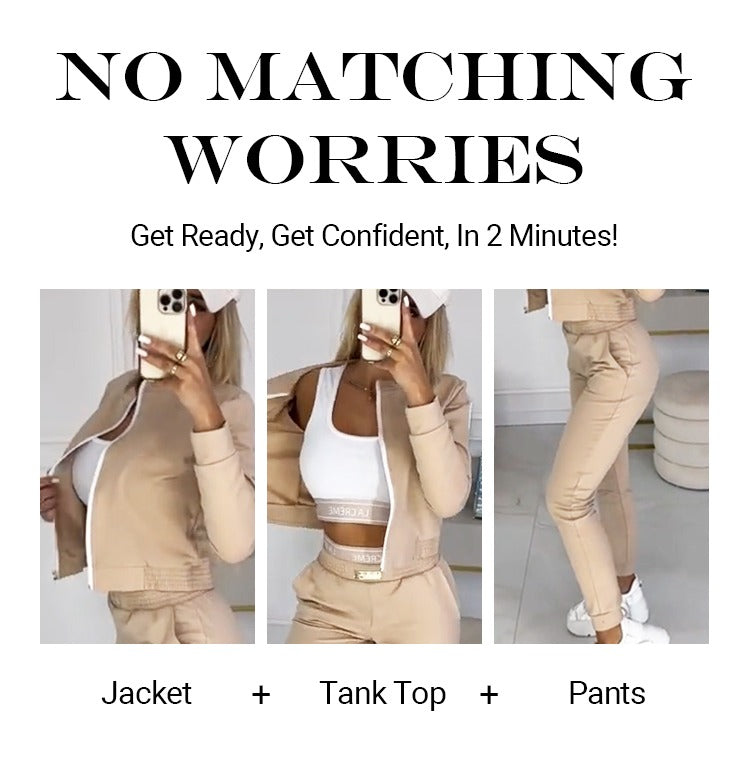 Icone™ OutfitSet: Naisten Takki, Tankkitoppi Ja Housut, Rento Asukokonaisuus