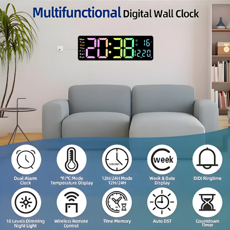 Globetrek° DigitalClock: Suuri LED-Ruutu Näyttö Digitaalinen Kello