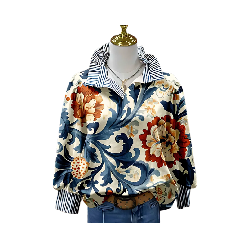 Icone™ FormalBlouse: Tyylikäs Pitkähihaisen Uniikki Printti Virallinen Pusero