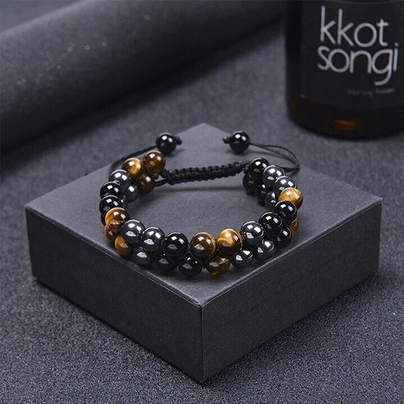 Jewelance™ ProtectionBracelet 1+1 ILMAINEN: Kaksinkertainen Kerros Tigerin Silmä Suojaus Rannerengas