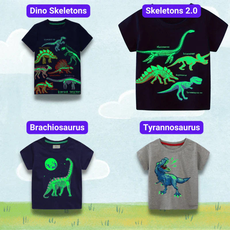 Icone™ DinoShirt: Lasten Pimeässä Hohtava Dinosaurus T-paita