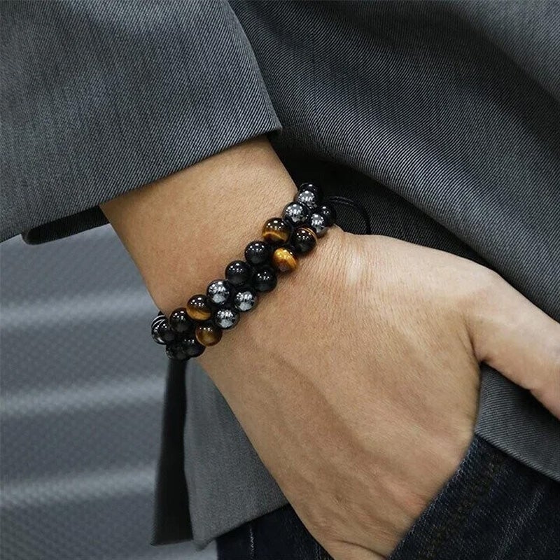 Jewelance™ ProtectionBracelet 1+1 ILMAINEN: Kaksinkertainen Kerros Tigerin Silmä Suojaus Rannerengas