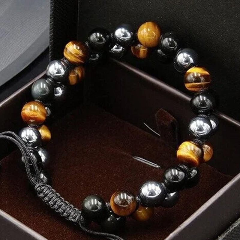 Jewelance™ ProtectionBracelet 1+1 ILMAINEN: Kaksinkertainen Kerros Tigerin Silmä Suojaus Rannerengas