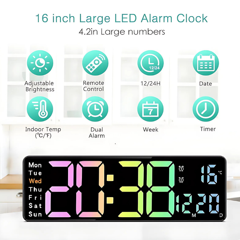 Globetrek° DigitalClock: Suuri LED-Ruutu Näyttö Digitaalinen Kello