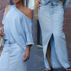 Icone™ FashionSet: Tyylikäs Pois-Olkapää Toppi Ja Farkkuhame