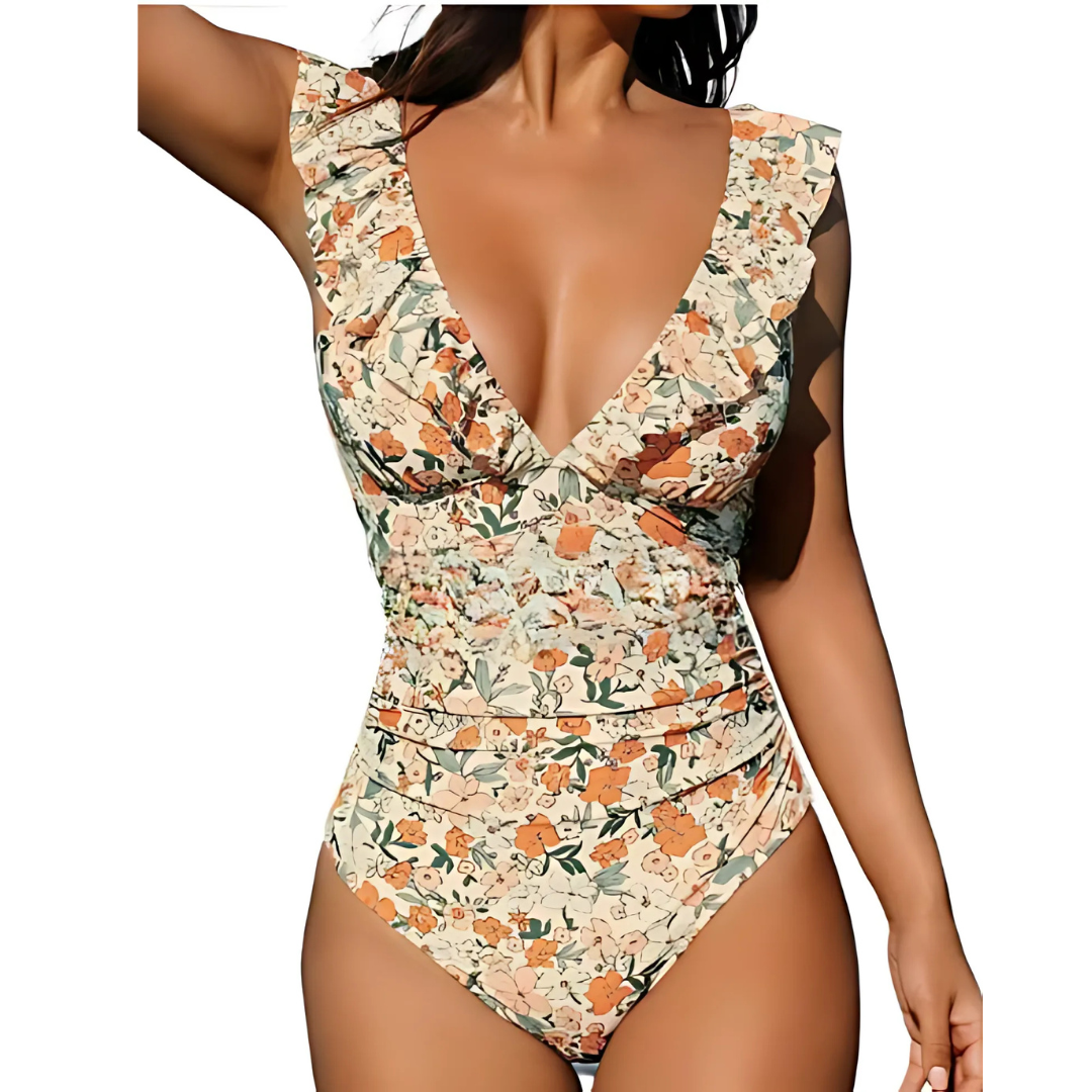 Icone™ ElegantSwimsuit: Elegantti Laskostettu V-Aukkoinen Vatsaa Muotoileva Uimapuku