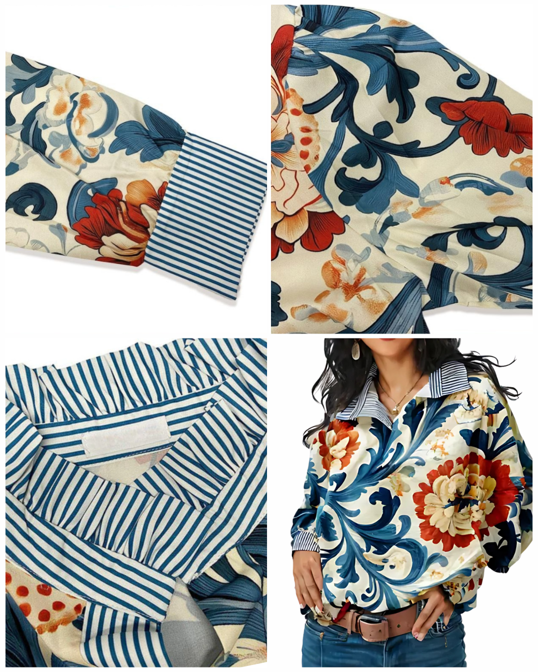 Icone™ FormalBlouse: Tyylikäs Pitkähihaisen Uniikki Printti Virallinen Pusero