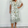 Icone™PrintedDress: Painettu V-Kaula Fringe Hiha Rento Mekko