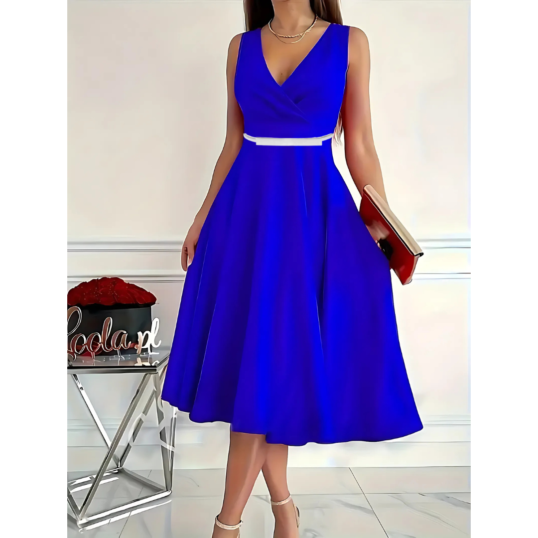 Icone™ ElegantDress: V-Aukkoinen Naisten Elegantti Mekko Vyöllä