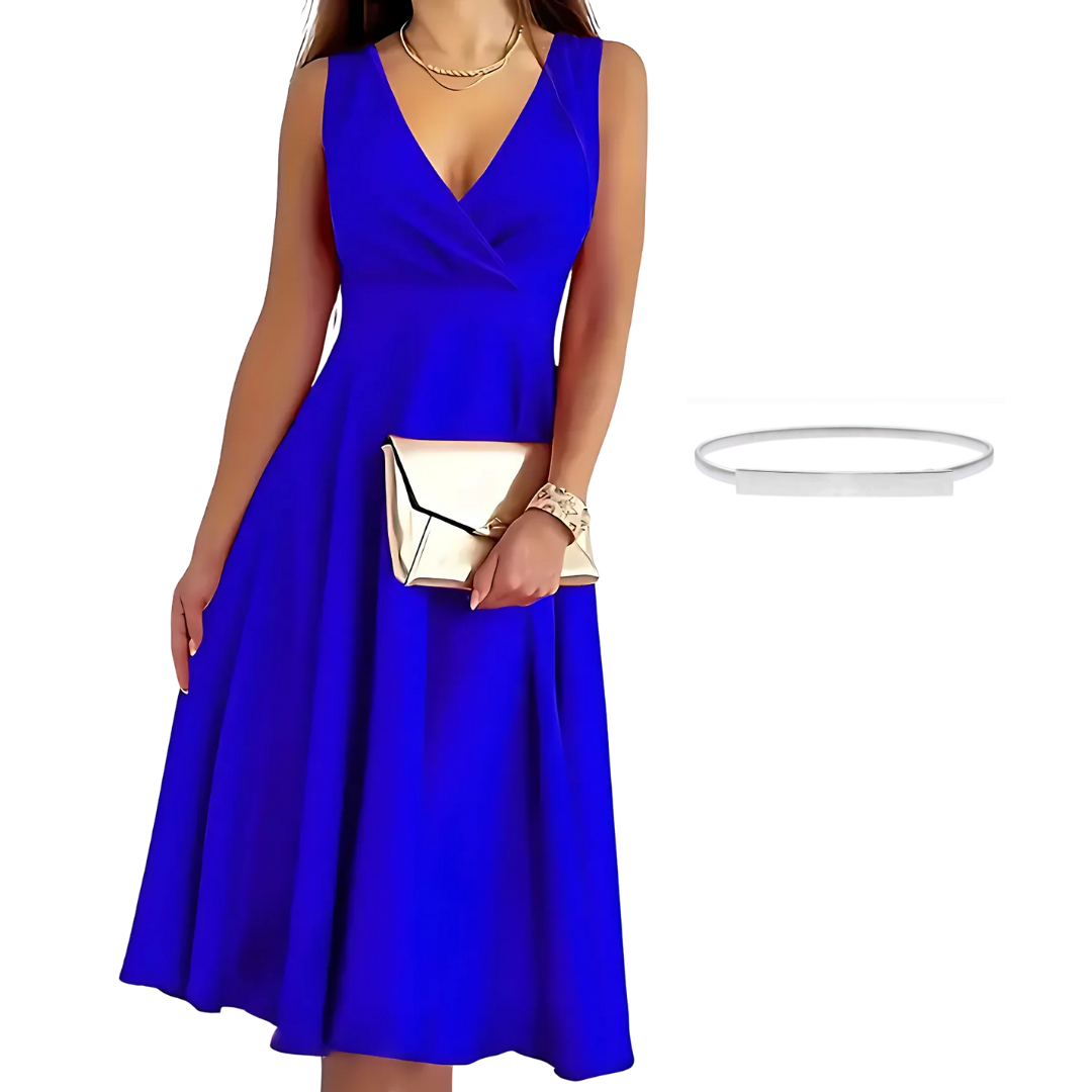 Icone™ ElegantDress: V-Aukkoinen Naisten Elegantti Mekko Vyöllä