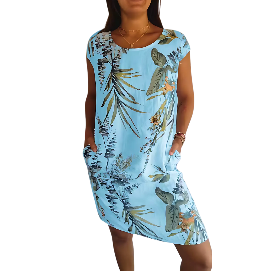 Icone™ CasualDress: Luonto Painatus Pyöreä Kaula Vapaa-Ajan Mekko