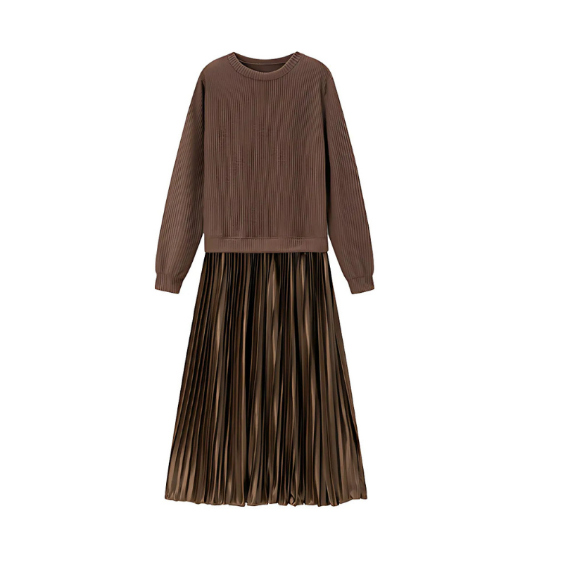 Icone™ PleatedDress: Pitkähihainen Toppi Elegantti Vekkihame Mekko