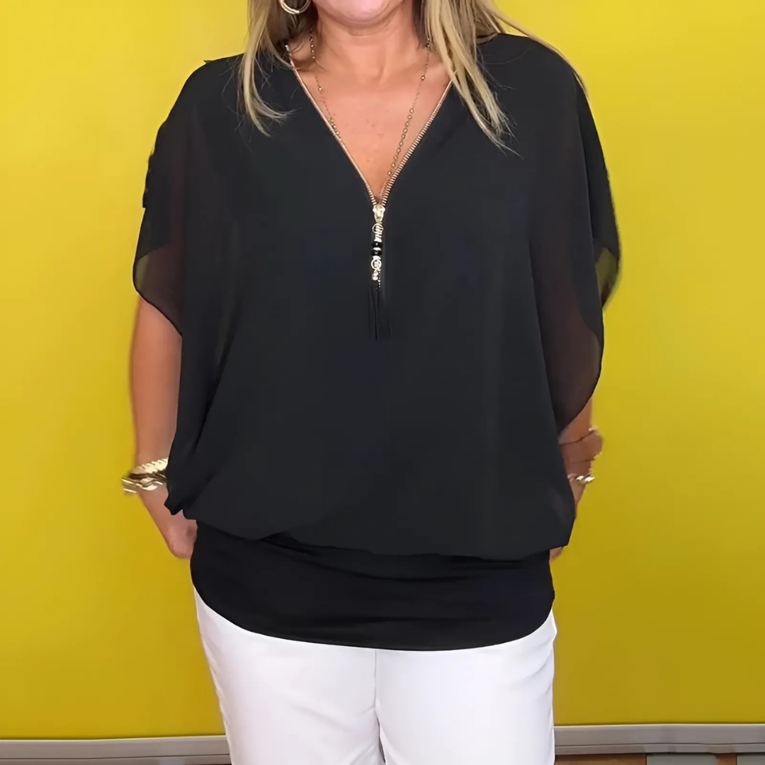 Icone™ LooseBlouse: Mukava Vetoketjullinen V-Aukkoinen Löysä Pusero Naisille