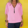 Icone™ LooseBlouse: Mukava Vetoketjullinen V-Aukkoinen Löysä Pusero Naisille