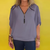 Icone™ LooseBlouse: Mukava Vetoketjullinen V-Aukkoinen Löysä Pusero Naisille