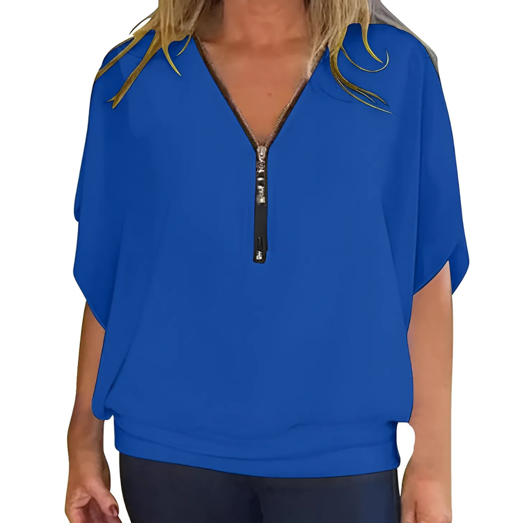 Icone™ LooseBlouse: Mukava Vetoketjullinen V-Aukkoinen Löysä Pusero Naisille