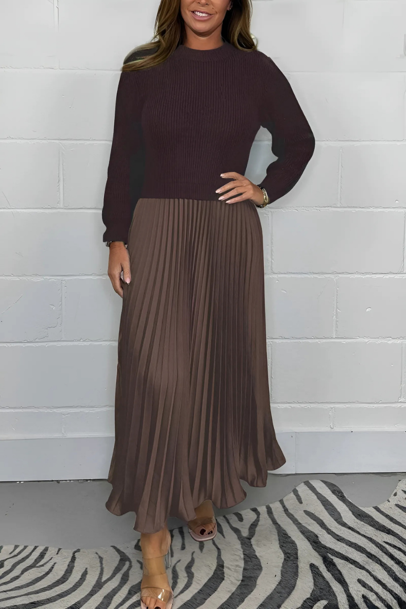 Icone™ PleatedDress: Pitkähihainen Toppi Elegantti Vekkihame Mekko