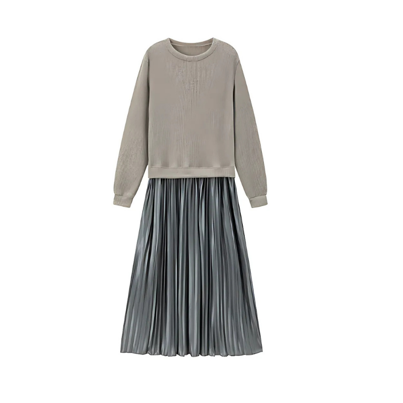 Icone™ PleatedDress: Pitkähihainen Toppi Elegantti Vekkihame Mekko