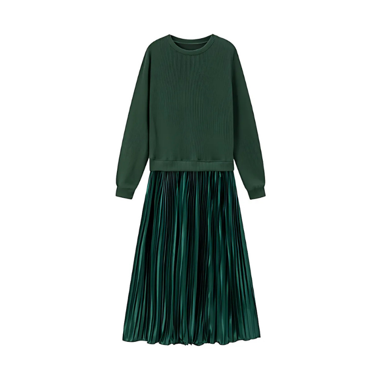 Icone™ PleatedDress: Pitkähihainen Toppi Elegantti Vekkihame Mekko
