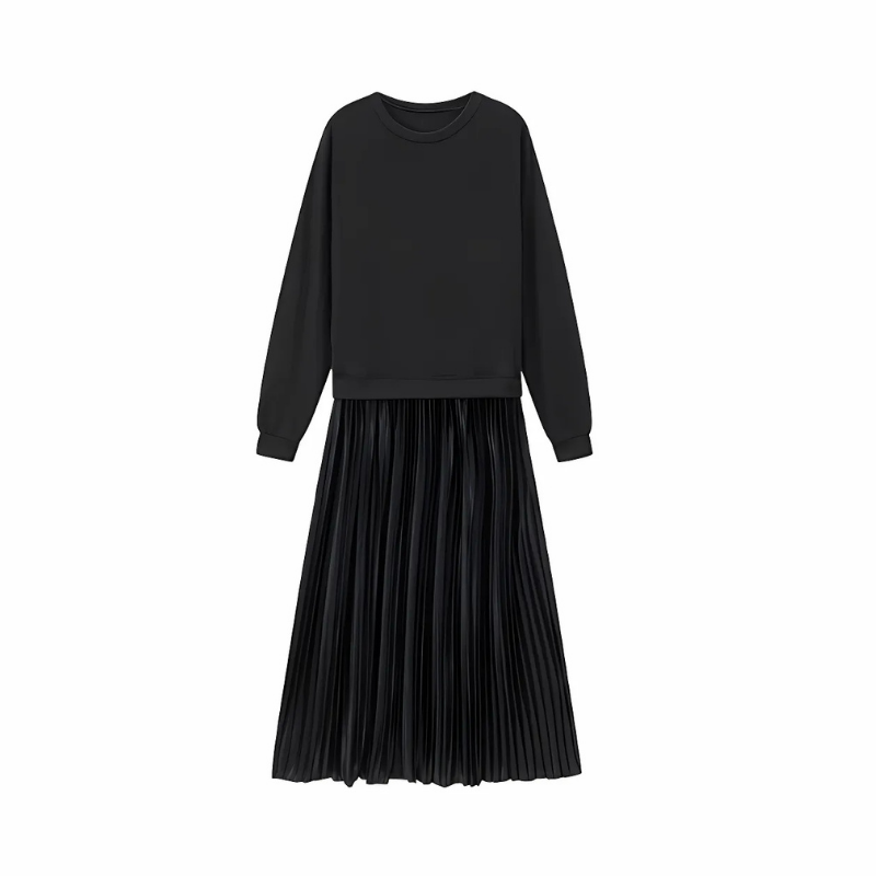 Icone™ PleatedDress: Pitkähihainen Toppi Elegantti Vekkihame Mekko
