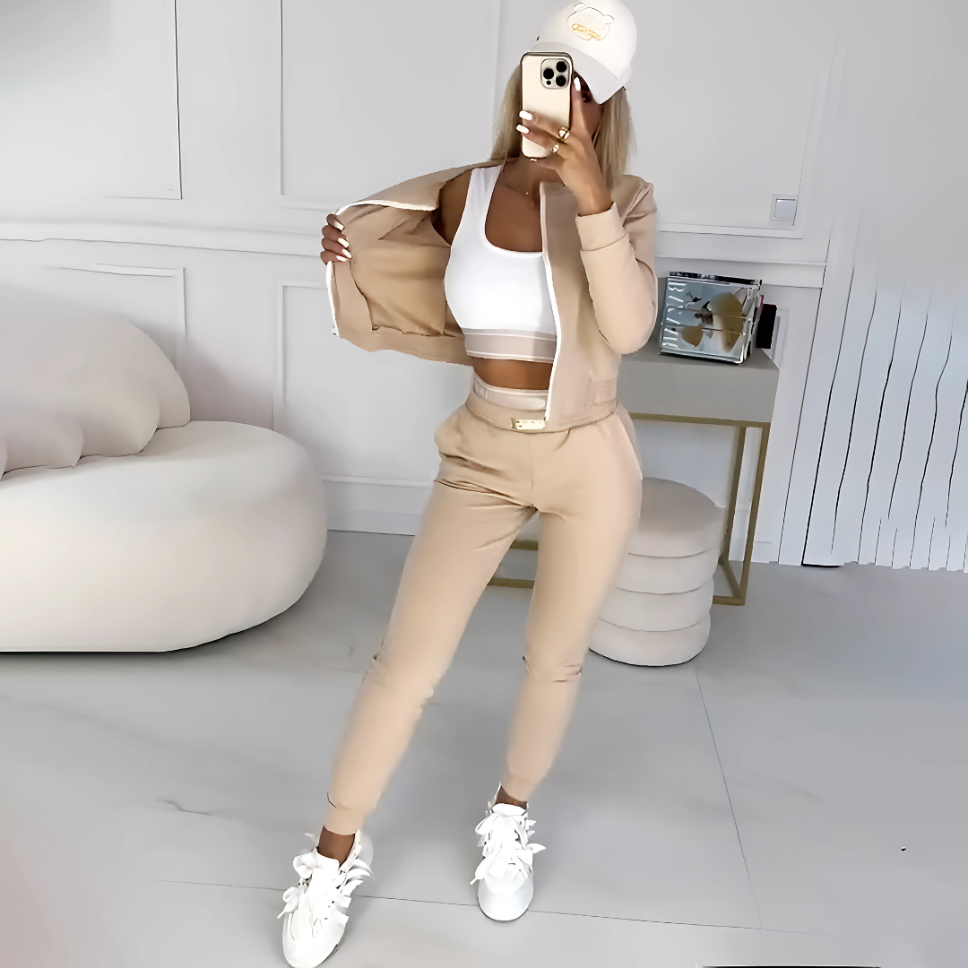 Icone™ OutfitSet: Naisten Takki, Tankkitoppi Ja Housut, Rento Asukokonaisuus