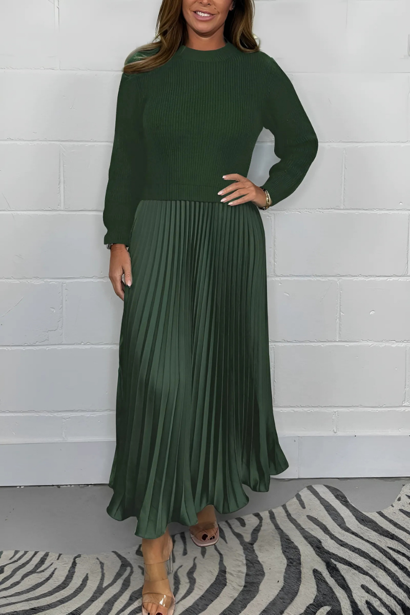 Icone™ PleatedDress: Pitkähihainen Toppi Elegantti Vekkihame Mekko