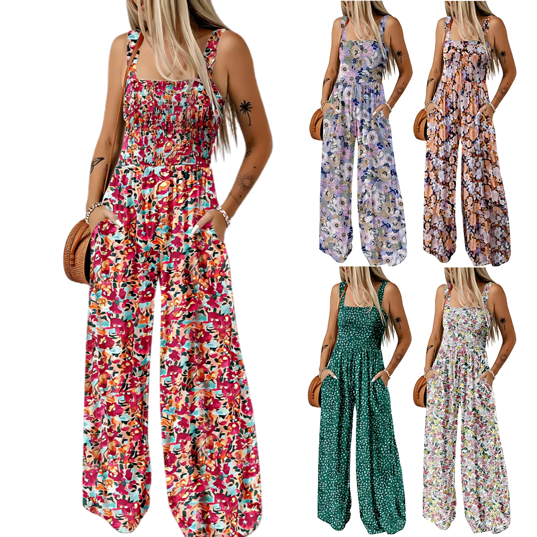 Icone™ PrintedJumpsuit: Täyspitkä Mukava Rento Löysä Painettu Haalari