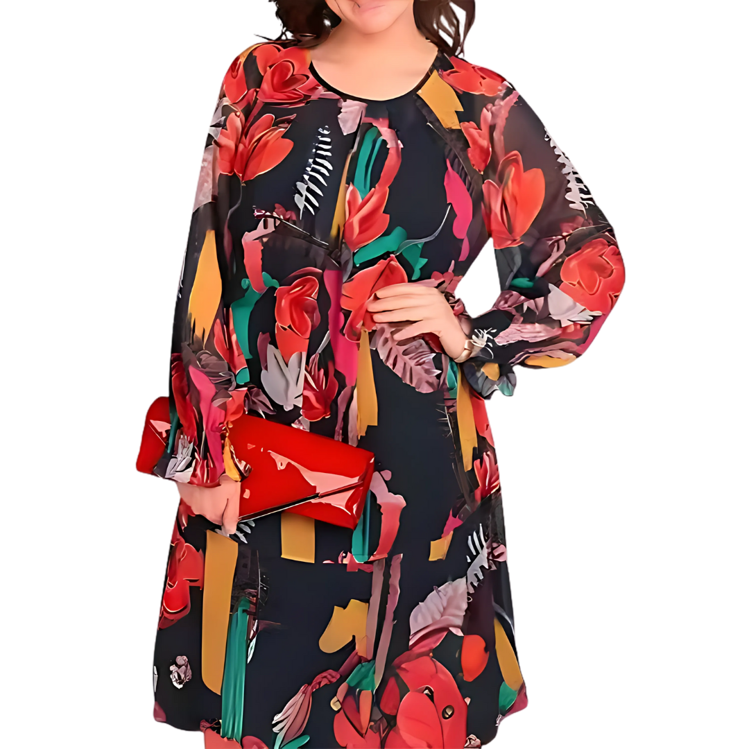 Icone™ FlowerDress: Pitkähihainen Väljä Istuvuus Kukkakuvioinen Mekko
