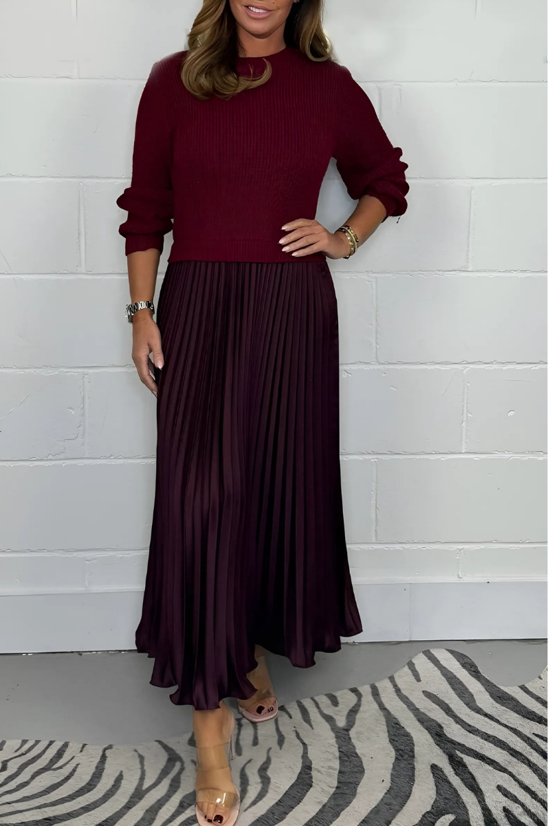 Icone™ PleatedDress: Pitkähihainen Toppi Elegantti Vekkihame Mekko