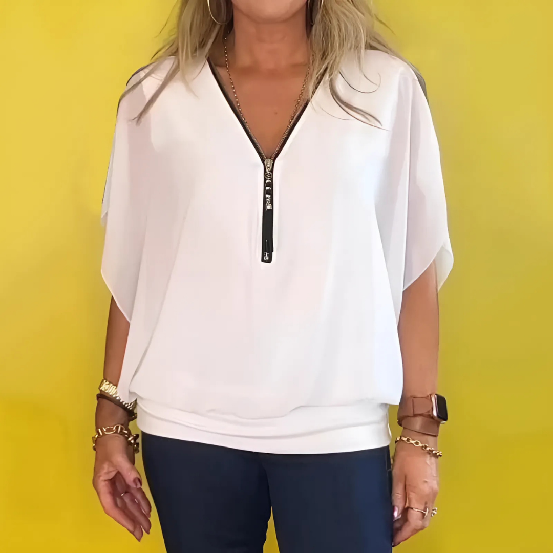 Icone™ LooseBlouse: Mukava Vetoketjullinen V-Aukkoinen Löysä Pusero Naisille