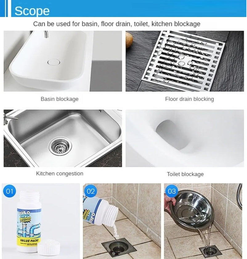 Cleaner Pro° PipeCleaner 1+1 ILMAINEN: Pesuallas Ja Viemäri Putken Puhdistusjauhe