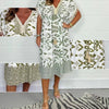 Icone™PrintedDress: Painettu V-Kaula Fringe Hiha Rento Mekko