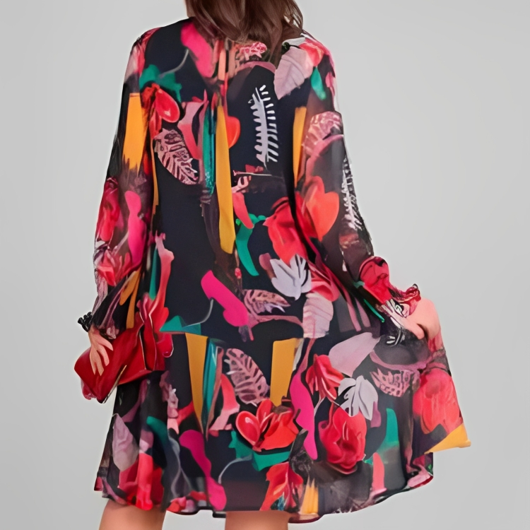 Icone™ FlowerDress: Pitkähihainen Väljä Istuvuus Kukkakuvioinen Mekko