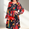 Icone™ FlowerDress: Pitkähihainen Väljä Istuvuus Kukkakuvioinen Mekko