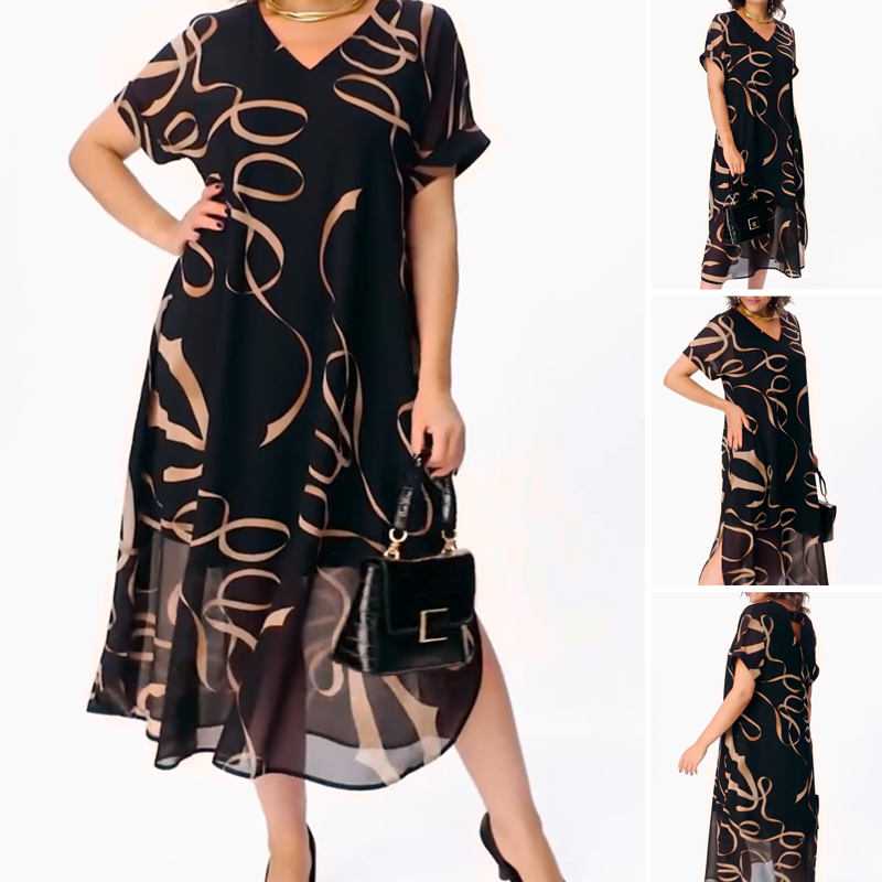 Icone™ FlowyDress: Kaksikerroksinen V-Kaula-Aukko Flowy Maxi-Mekko