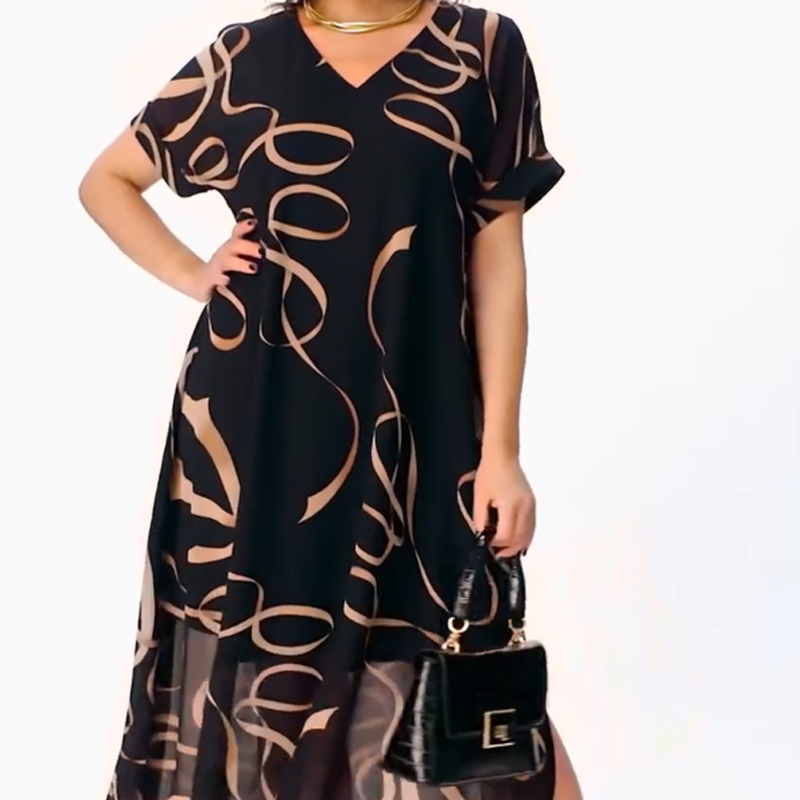 Icone™ FlowyDress: Kaksikerroksinen V-Kaula-Aukko Flowy Maxi-Mekko