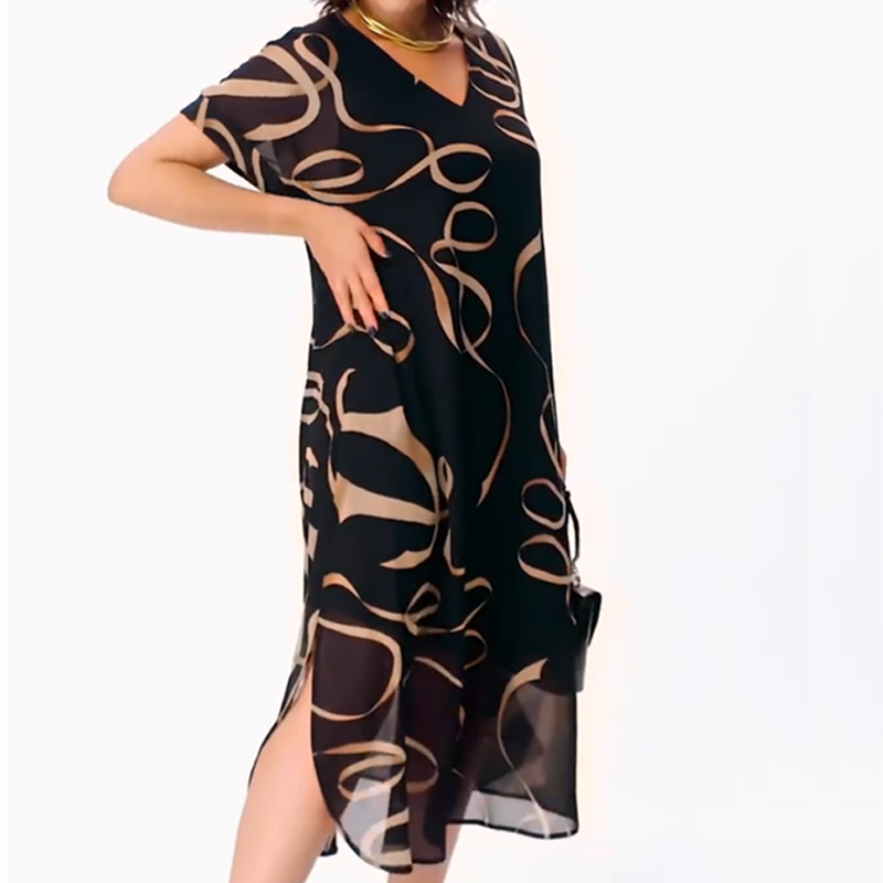 Icone™ FlowyDress: Kaksikerroksinen V-Kaula-Aukko Flowy Maxi-Mekko